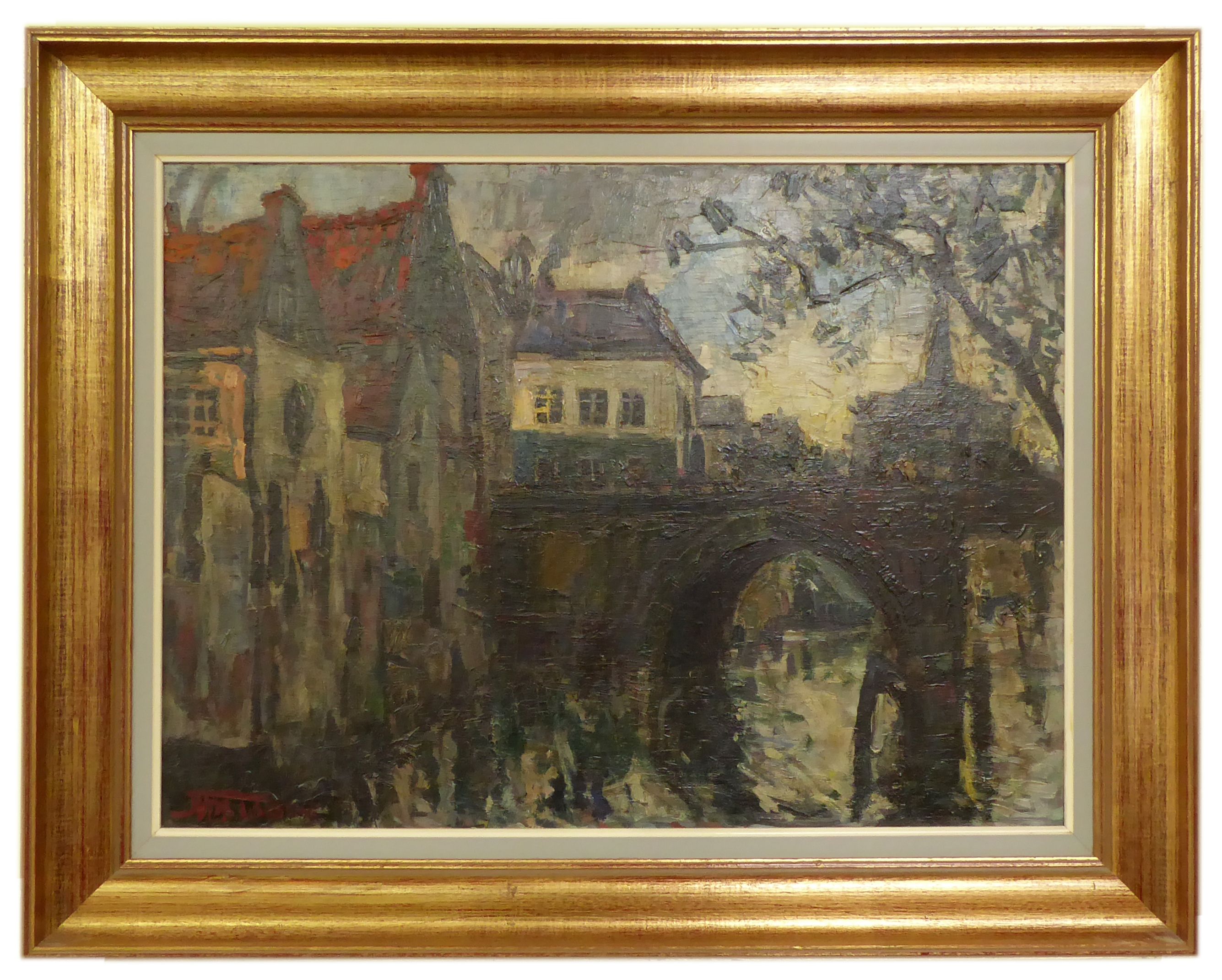 Schilderij van de Brug aan de Bruul door Jehan Frison, Belgische kunstschilder