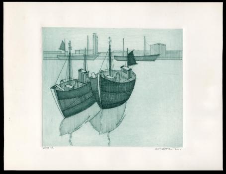 Twee vissersboten in het water te Oostende 3/10 kl.