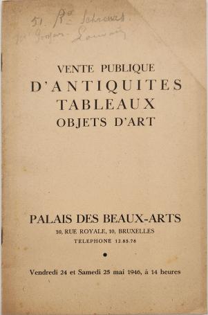 2507. Vente Publique d'antiquites tableaux 25 mai 1946