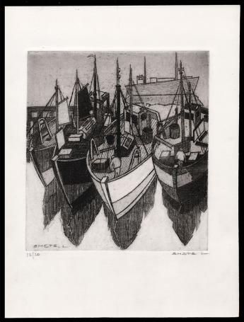 4 vissersboten met vissers op het water 12/20