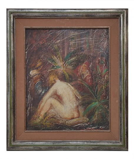 Naakte badende dame en starende mensen