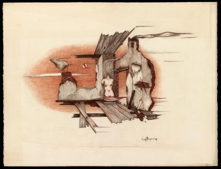 Vrouwentorso in het vervallen huis 1978