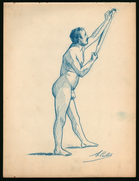 Naakte man in het blauw geschetst 1895