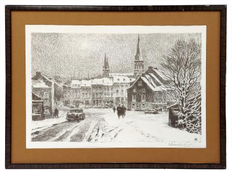 Litho, dorpje in de sneeuw