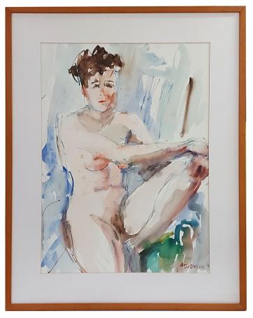 Grote aquarel, Zittend naakte dame