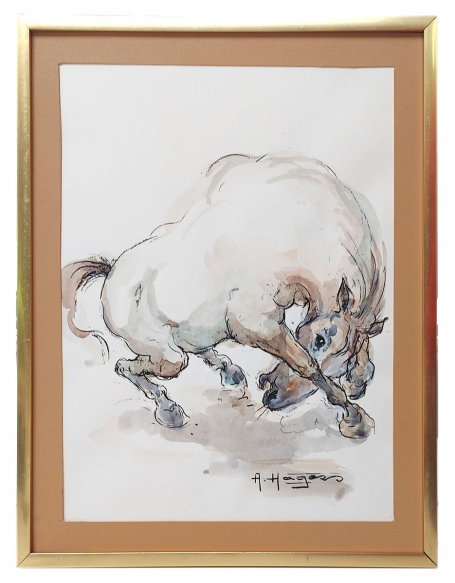 Aquarel Woest stampend paard
