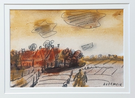 Alfons Vermeir met een expressionistisch schilderij op papier