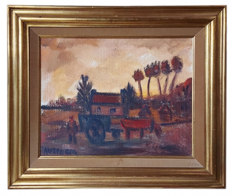 Paard en kar voor de boerderij