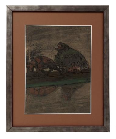 Noeste arbeid, man met paard en kar 1928