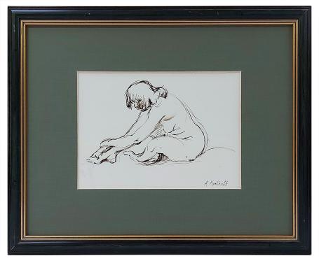 Voorovergebogen zittend naakt