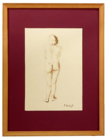 Naaktstudie rug van een staande vrouw