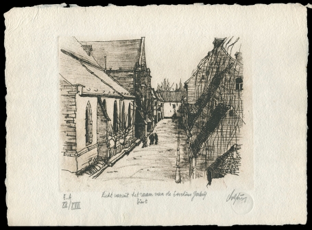 Zicht vanuit het raam van de Esschius galerij Diest EA XVIII/XX