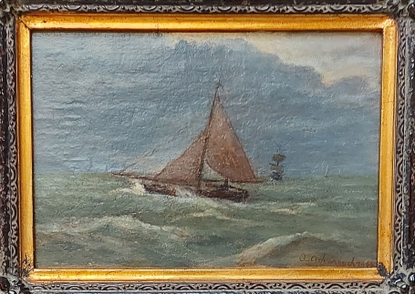 Kunstwerkje boten op zee van Andreas Achenbach