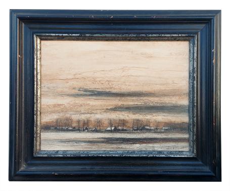 Landschapje met huizen in de verte 1980