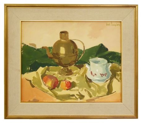 Gouache Stilleven met koperen pot 1958