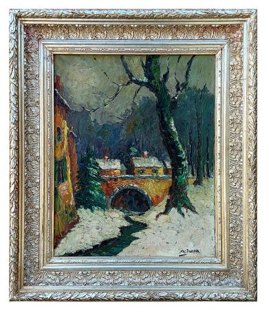 Bruggetje naar het huis in de sneeuw