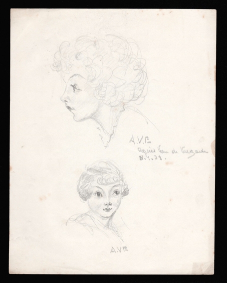 Studieblad twee vrolijke meisjeshoofdjes 1938