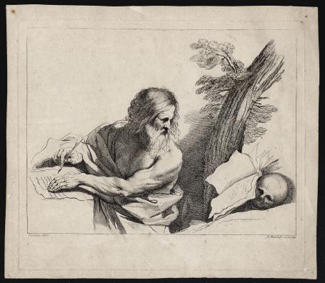 Saint Jerome Etching by F Bartolozzi after GF Barbieri il Guercino (+/- 1800)