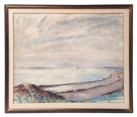 Aquarel, schip op de brede Schelde