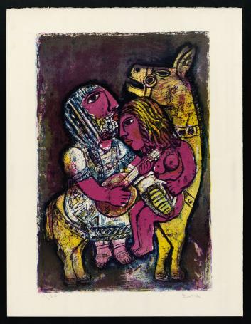 Abstracte compositie, paard, muzikant en dame 11/150