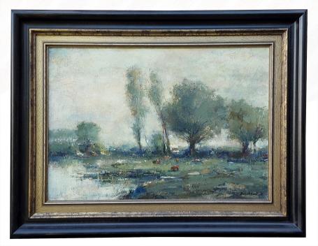 Landschap met koeien bij een ven