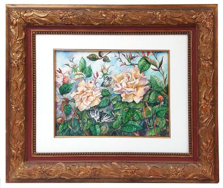 Aquarel, gele rozen en insectjes