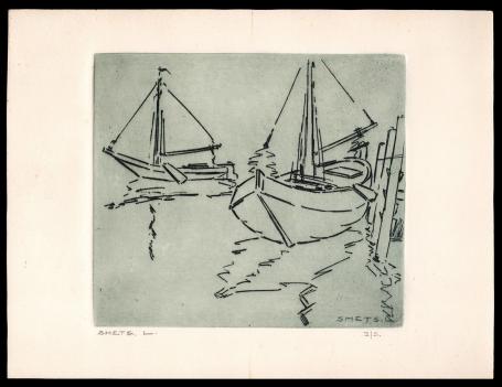 Gravure, 2 schepen op het water 2/5