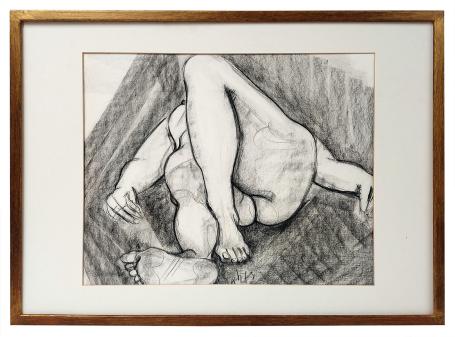 Houtskooltekening, liggend naakte vrouw 1974