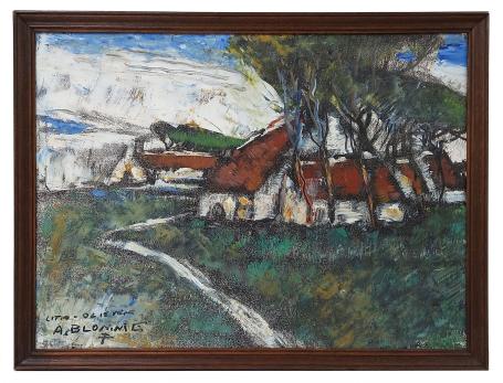 Litho-olieverf Weg naar de boerderij