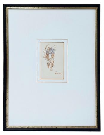 Tekening, voorovergebogen man