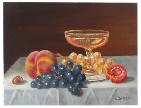 Stilleven Champagneglas met rijk fruit