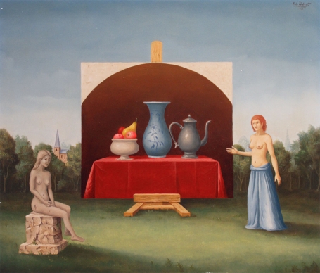 Surrealistisch schilderij van de Belgische kunstenaar Carl Prévot