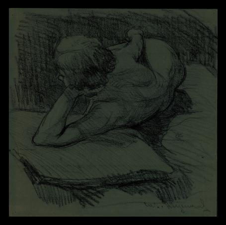 Houtskooltekening zittend naakt 1938