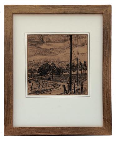 Houtskooltekening, zicht op bocht