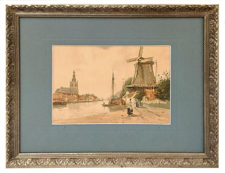 Molen en kerk aan het water 1904