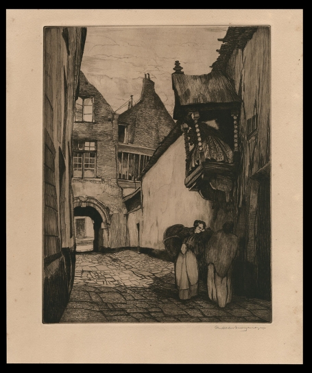 Twee vrouwen in een steegje onder de straatkapel