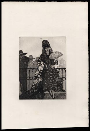 Dame avec éventail et jupe espagnole