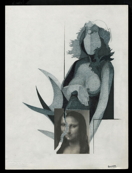 Tekening gemengde techniek,  naakte dame 20 03 1977