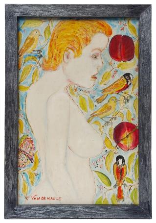 Dame met perziken en vogeltjes