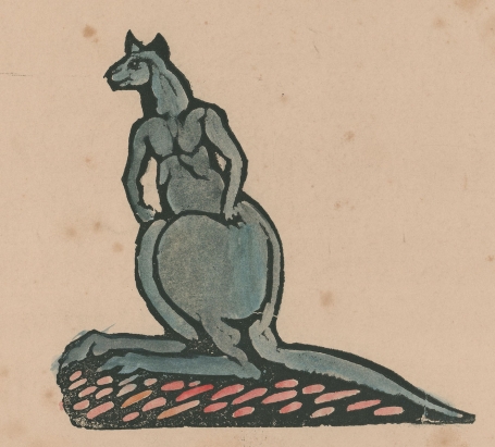 Ingekleurde houtsnede Kangeroe (+/- 1910)