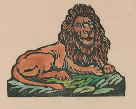 Ingekleurde houtsnede Leeuw (+/- 1910)