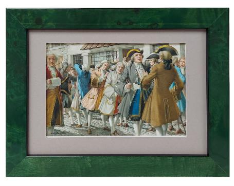 Gouache, Bank John Law, rue Quincampoix in Parijs, 1718