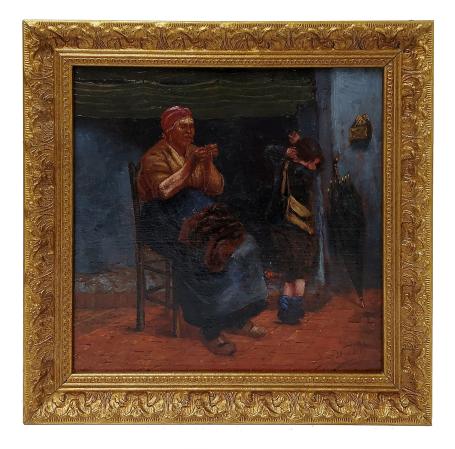 Moeder en zoon aan de haard