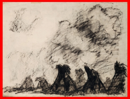 Houtskooltekening, Hooimijten 1939