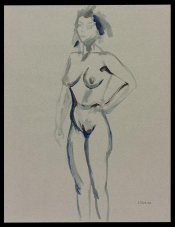 Aquarel, staande naakte vrouw