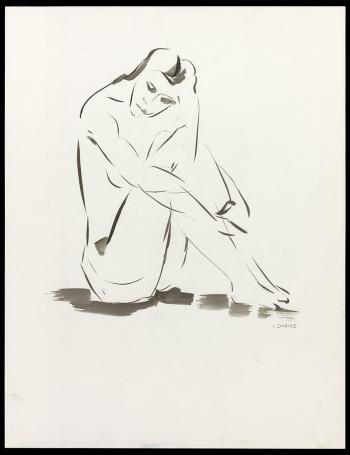 Zittend naakt, vroom peinzend