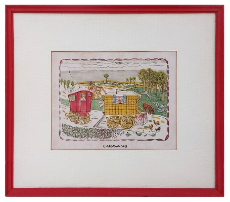 Gekleurde houtsnede Caravans 1919