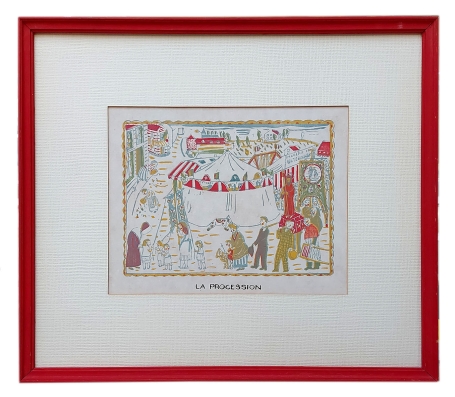 Gekleurde houtsnede Procession 1919