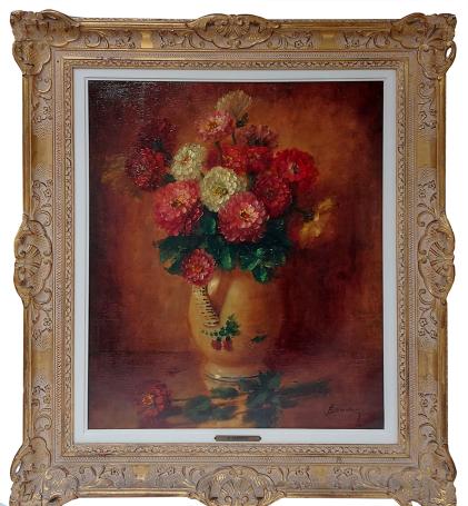 Stilleven, bloemen in een aarden kruik