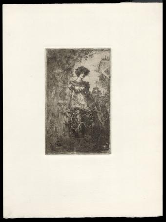 Ets, feeërieke dame in oud schilderij